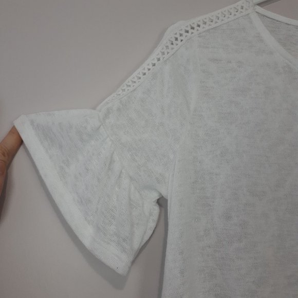 GIBSON White Sheer Peplum Sleeve Shirt - Picture 2 of 7